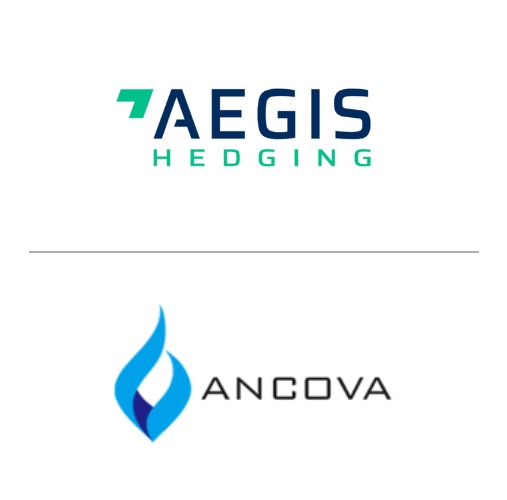 Aegis Hedging and Ancova logos stacked with a line between images.