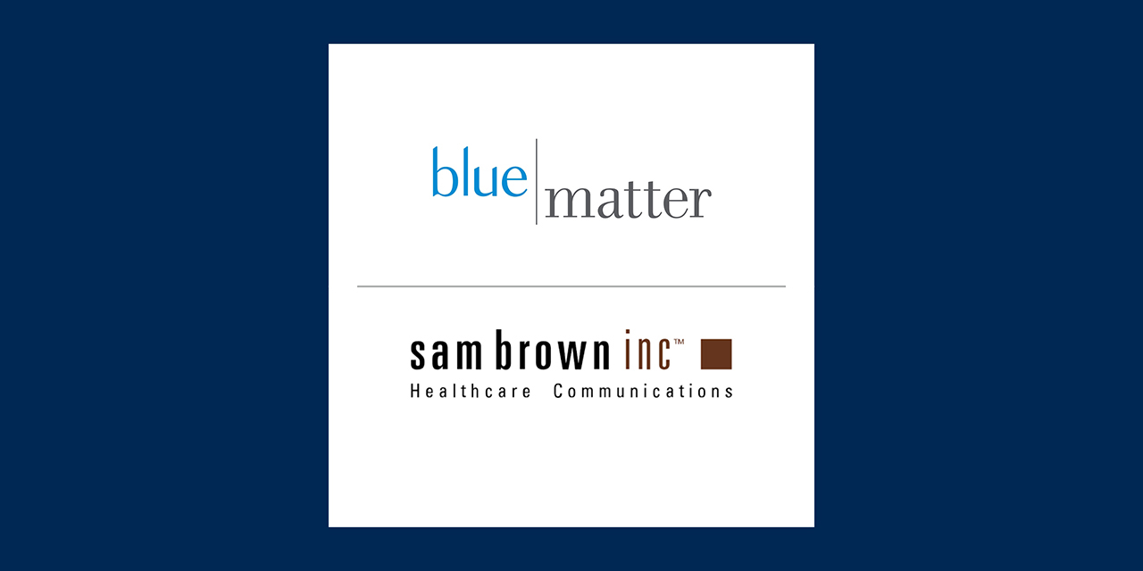 Blue Matter and Sam Brown Inc. logos with blue background